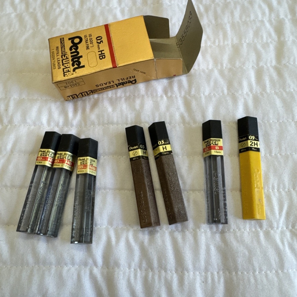 Vintage Pentel Hi-Polymer Super Refill Leads Lot 0.3mm 0.5mm 0.9mm HB H B 2H